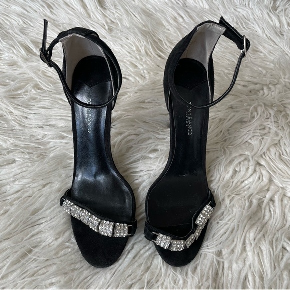 Tony Bianco Black Kid Suede Crystal Embellished Stiletto Krysta Heels EUC Size 8 - Picture 5 of 11